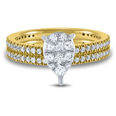 Pear-Shaped Multi-Diamond Engagement Ring Set in 10K Yellow & White Gold (1 ct. tw.)