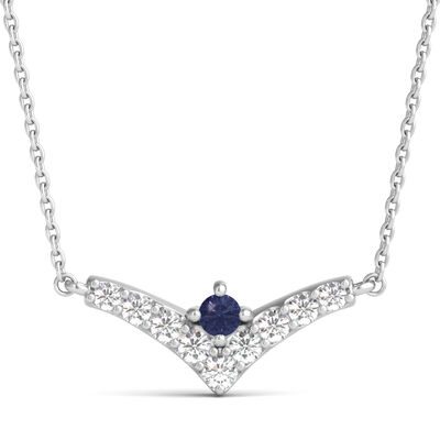 Lab Grown Diamond and Lab-Created Blue Sapphire Chevron Necklace in Sterling Silver (1/7 ct. tw.)