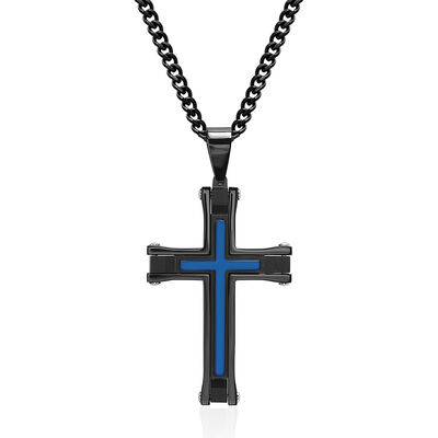 Men's Stainless Steel & Blue Ion-Plated Cross Pendant