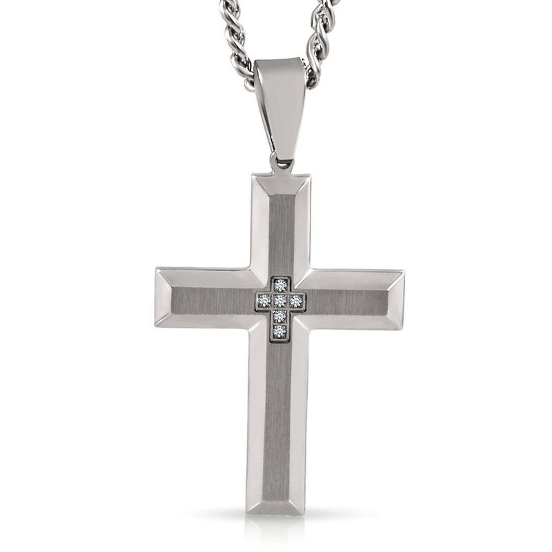 Men&#39;s Diamond Cross Necklace in Stainless Steel, 24&quot;