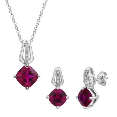 Lab Created Ruby & Diamond Pendant & Earring Boxed Set in Sterling Silver