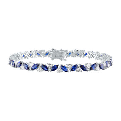 Lab Created Blue & White Sapphire Bracelet in Sterling Silver