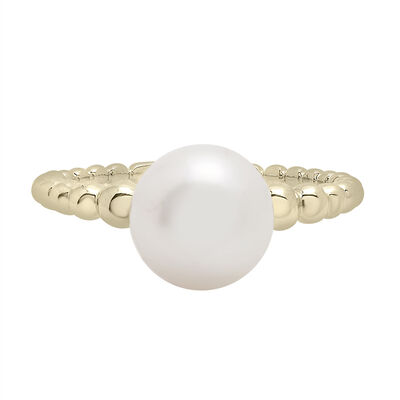 White Freshwater Pearl Ring In 10K Yellow Gold