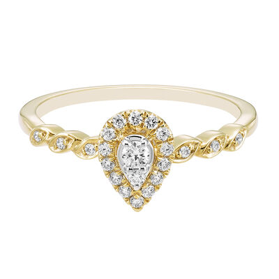 Pear-Shaped Diamond Engagement Ring with Halo in 10K Yellow Gold (1/5 ct. tw.)