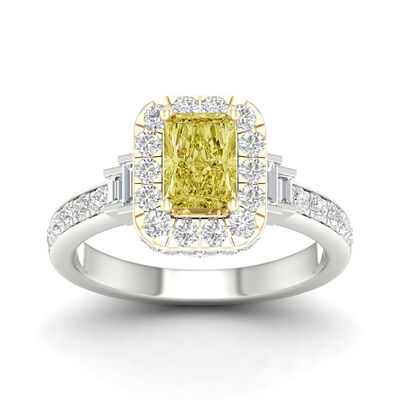 Lab Grown Canary Diamond Halo Radiant-Cut Engagement Ring in 14K Yellow & White Gold (2 ct. tw.)