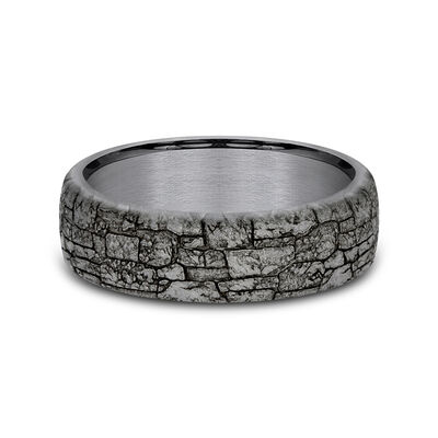 Men’s Tantalum Wedding Band with Stone Wall Detail, 6.5MM