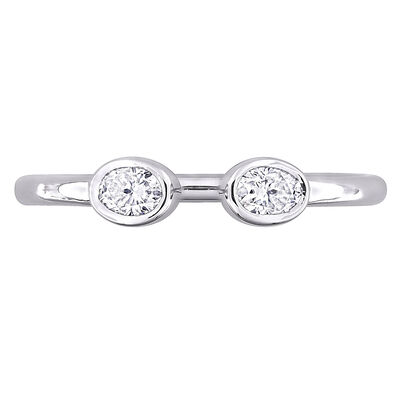 Lab-Created Moissanite Oval Bezel Open Band in Sterling Silver
