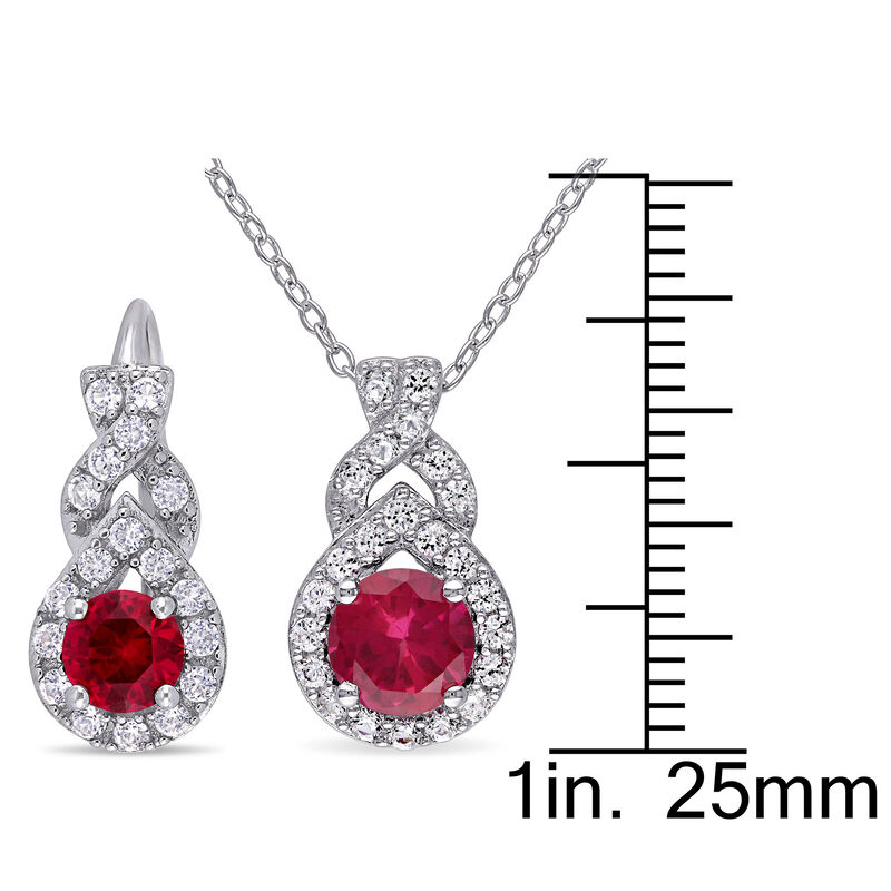 Lab Created Ruby &amp; Lab Created White Sapphire Earring and Pendant Box Set in Sterling Silver