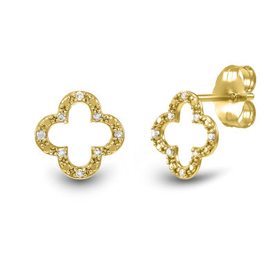 Diamond Accent Quatrefoil Stud Earrings in 14K Yellow Gold