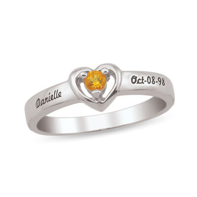 custom heart gemstone ring with personalized engraving