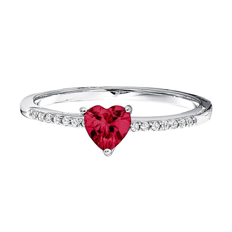 Lab Created Ruby & Lab Created White Heart Stack Ring in Sterling | Helzberg Diamonds