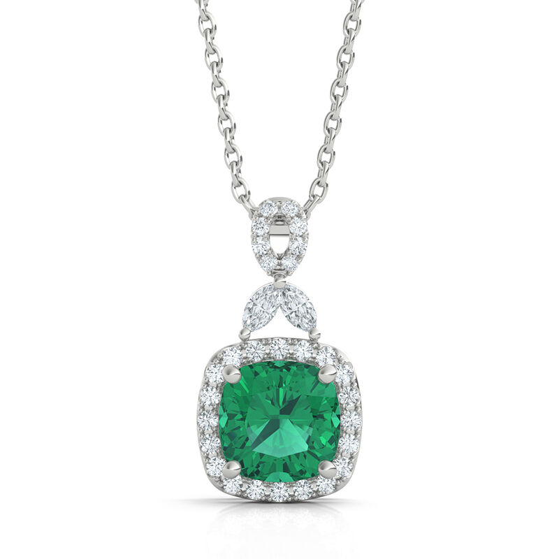 Lab Created Emerald Pendant with Lab Created White Sapphires in Sterling Silver 
