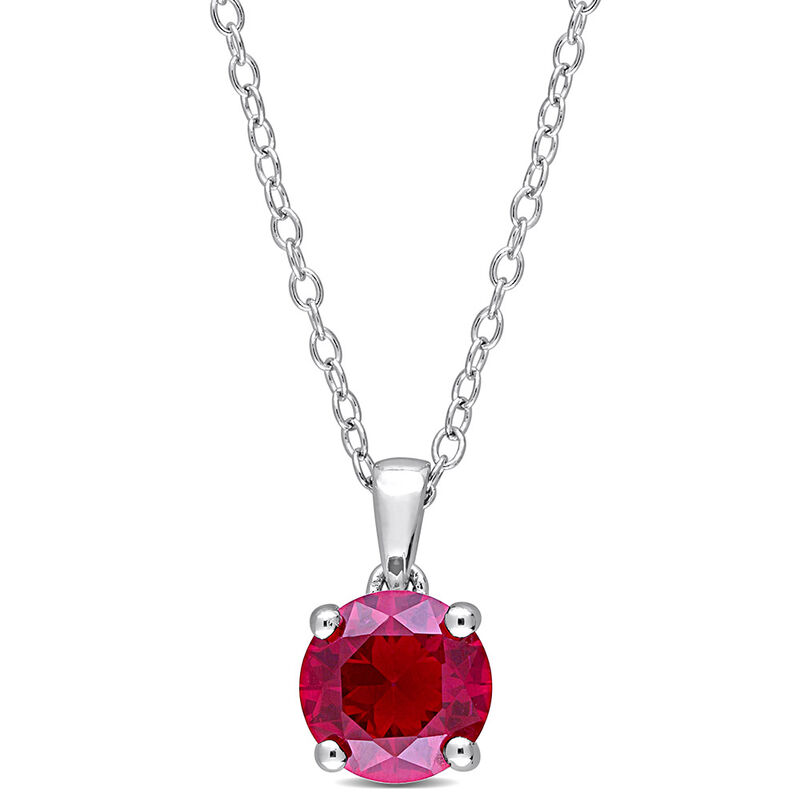 Lab Created Ruby Solitaire Pendant in Sterling Silver 