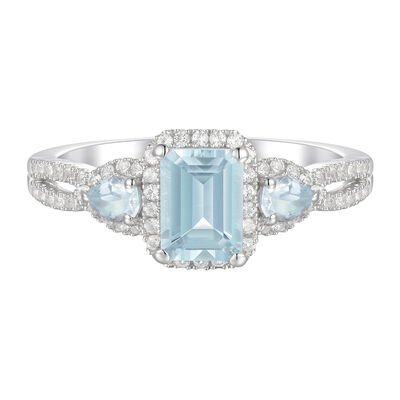 Aquamarine & Lab Created White Sapphire Ring in Sterling Silver