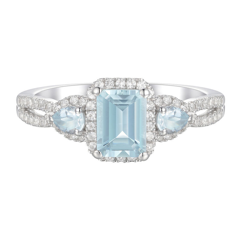 Aquamarine &amp; Lab-Created White Sapphire Ring in Sterling Silver