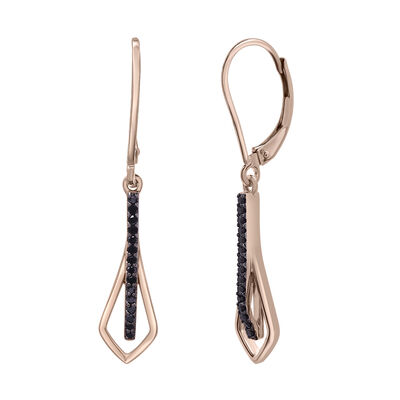 Black Diamond Drop Earrings in 10K Rose Gold (1/7 ct. tw.)