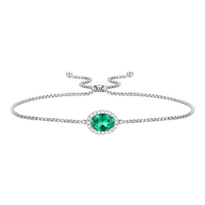 Lab Created Emerald Bolo Bracelet in Sterling Silver