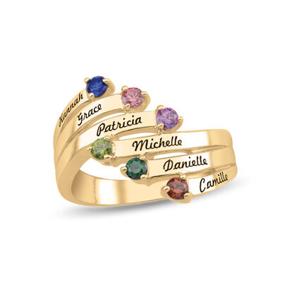 custom gemstone bypass ring with personalized engraving (6 stones)