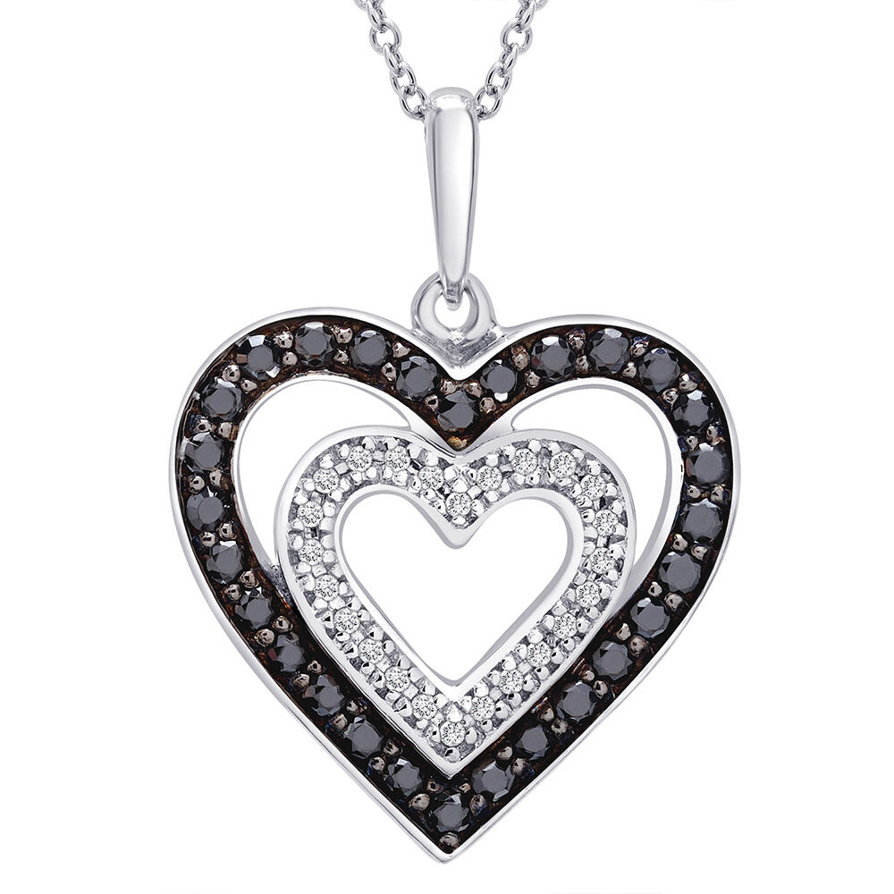 Disney Treasures The Nightmare Before Christmas Black & White Diamond Heart  Necklace 1/5 ct tw Sterling Silver 17