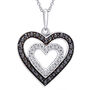 Double Heart Pendant with Black &amp; White Diamonds in Sterling Silver &#40;1/3 ct. tw.&#41;