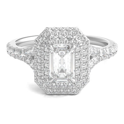 1 1/2 ct. tw. Diamond Emerald-Cut Double Halo Engagement Ring in 14K White Gold