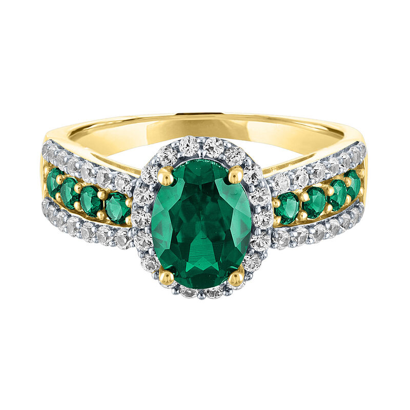 Lab Created Emerald & White Sapphire Ring in 10K Yellow Gold | Helzberg ...