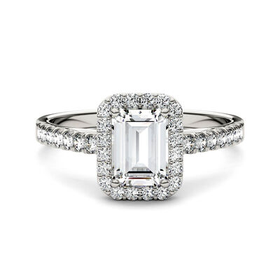 Emerald-Cut Moissanite Halo Ring in 14K White Gold (1 1/4 ct. tw.)