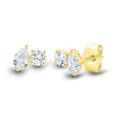 Lab Grown Diamond Toi et Moi Pear and Round-Shaped Earrings in 10K Yellow Gold (1/2 ct. tw.)