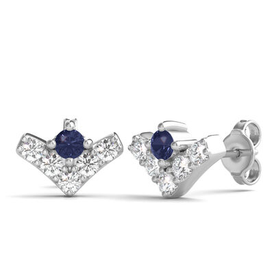 Lab Grown Diamond and Lab-Created Blue Sapphire Chevron Earrings in Sterling Silver (1/8 ct. tw.)