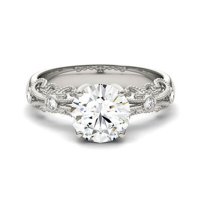 Moissanite Ring with Scroll Details in 14K White Gold (1 1/2 ct. tw.)