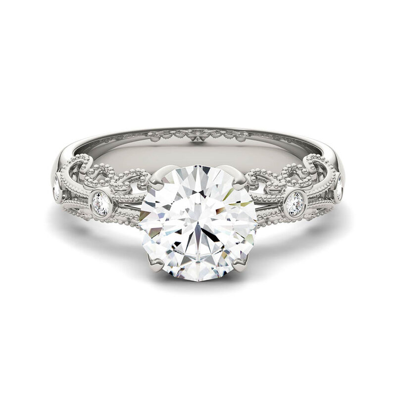 Moissanite Ring with Scroll Details in 14K White Gold &#40;1 1/2 ct. tw.&#41;