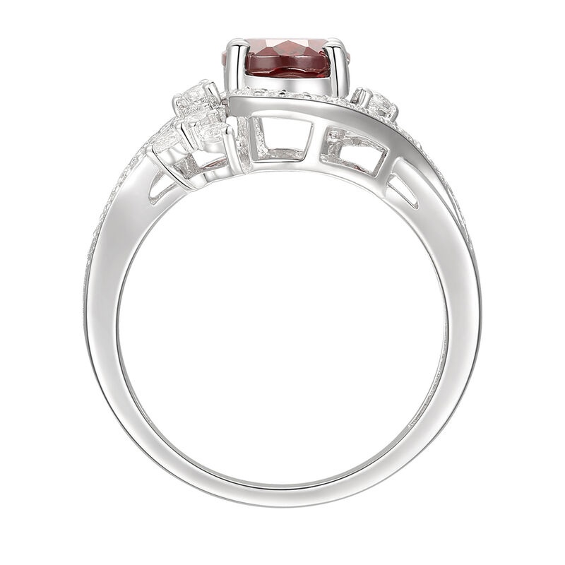 Oval Garnet &amp; Lab Created White Sapphire Earring, Pendant &amp; Ring Set in Sterling Silver
