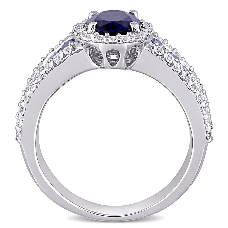 Oval Lab Created Blue &amp; White Sapphire Halo Ring in Sterling Silver