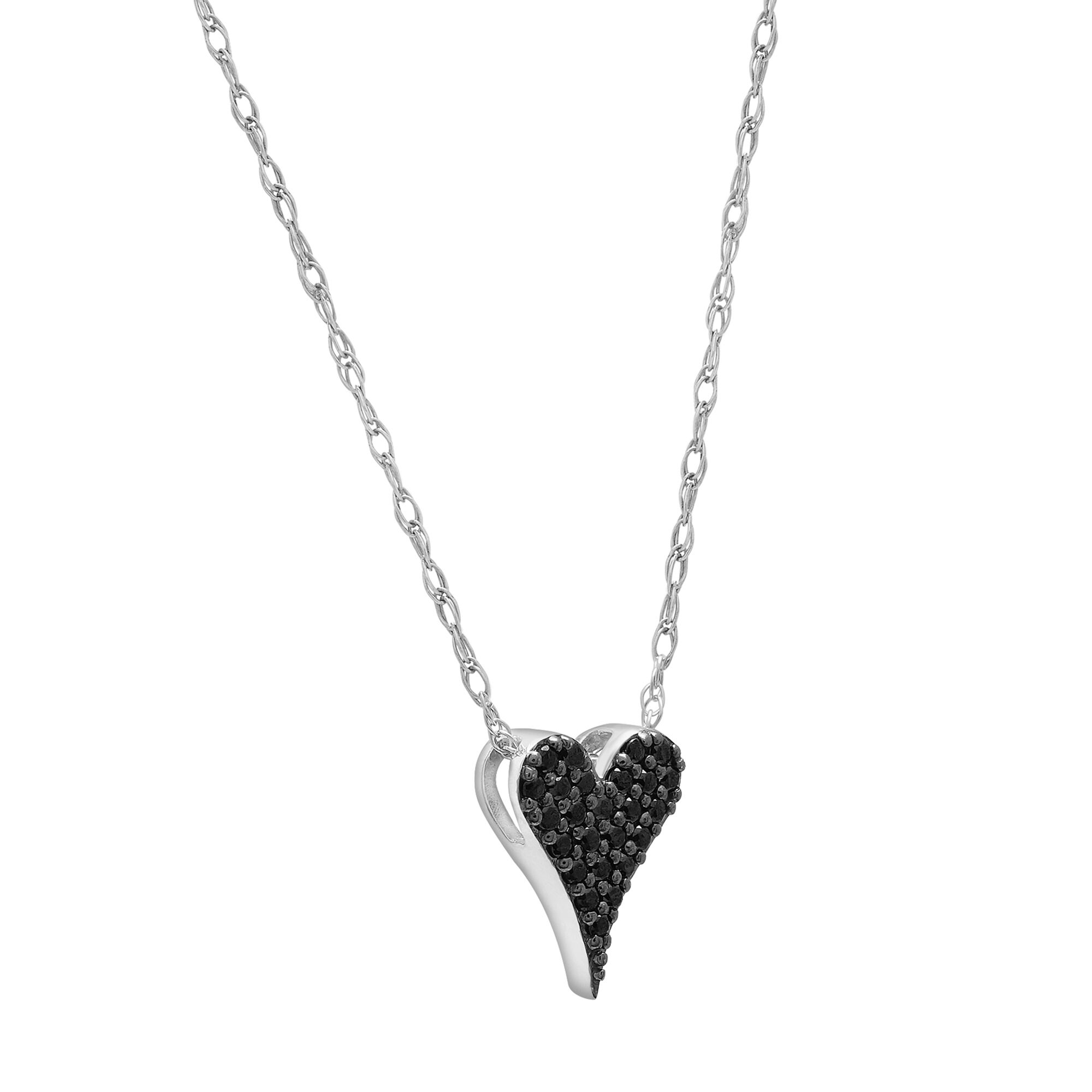 Diamond Heart Necklace Black & White Sterling Silver 18