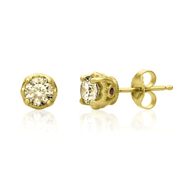 3/4 ct. tw. Yellow Diamond &amp; Garnet Stud Earrings in 10K Yellow Gold