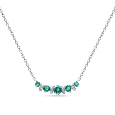 Emerald and Diamond Necklace in 10K White Gold