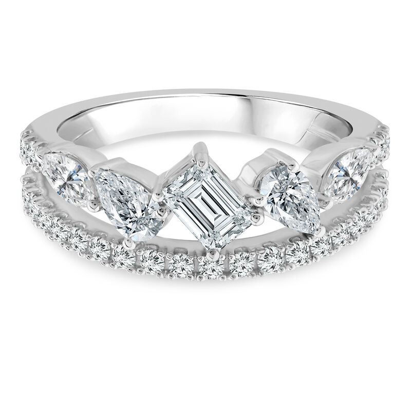 Lab Grown Diamond Multi-Shape Two Row Ring in 14K White Gold &#40;1 1/2 ct. tw.&#41;