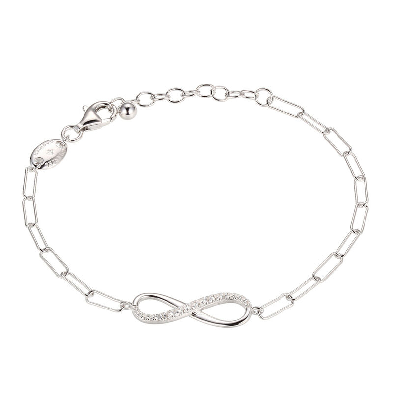 Infinity Bracelet with Paperclip Chain in Sterling Silver