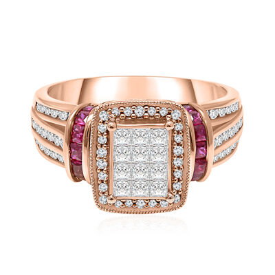 Multi-Diamond & Ruby Engagement Ring in 10K Rose Gold (1 ct. tw.)