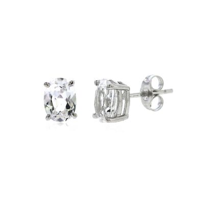 Lab-Created White Sapphire Oval Stud Earrings in Sterling Silver