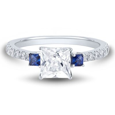 Lab Grown Diamond and Blue Sapphire Engagement Ring in 10K White Gold (1 1/2 ct. tw.)