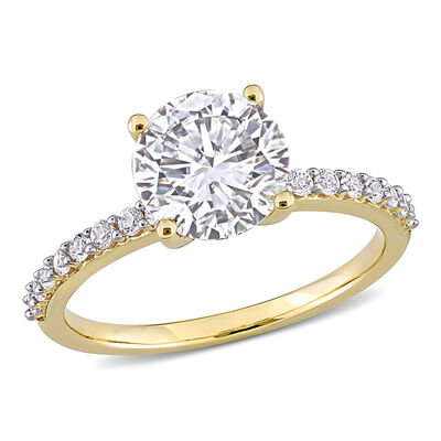 Lab Created White Sapphire Ring with Pavé Band in 10K Yellow Gold (2 3/4 ct. tw.)