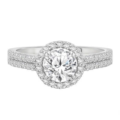 Round Halo Lab Grown Diamond Engagement Ring in 14K White Gold (1 1/2 ct. tw.)