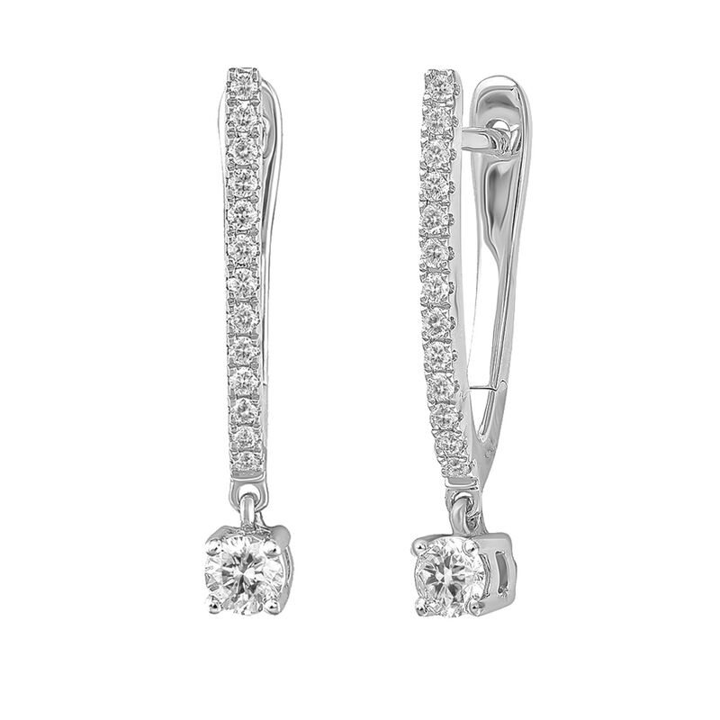 Dangle Hoop Earrings with Round Diamonds in 10K White Gold