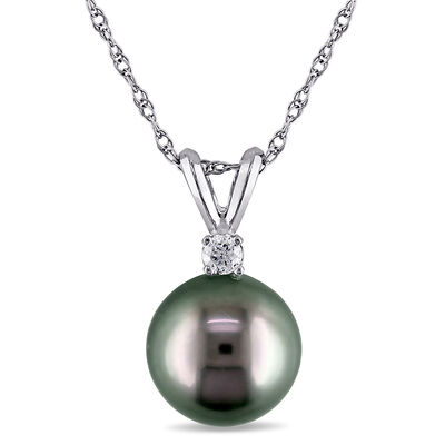 Tahitian Pearl Pendant with Diamond Accent in 14K White Gold