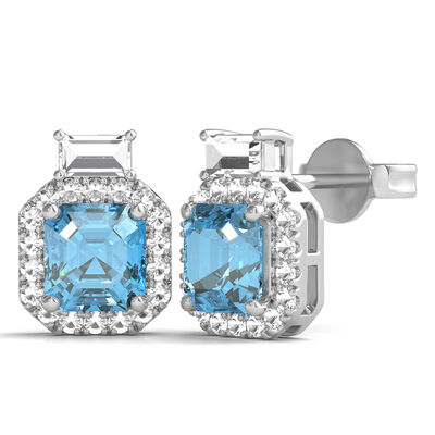 Sky Blue Topaz Earrings with Lab Created White Sapphires in Sterling Silver