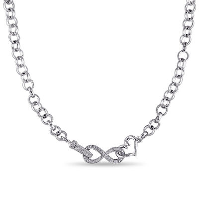 Diamond Infinity Necklace with Heart in Sterling Silver (1/10 ct. tw.)