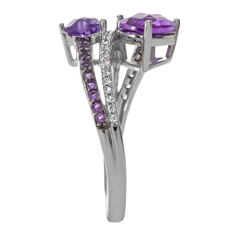 Amethyst &amp; Lab-Created White Sapphire Heart Ring in Sterling Silver