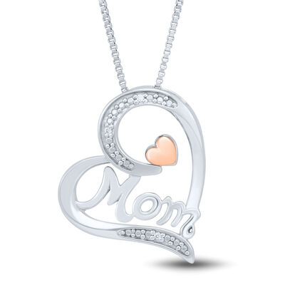 Diamond Accent Mom Pendant in Sterling Silver and 14K Rose Gold