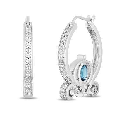 Cinderella 70th-Anniversary Earrings with Diamonds & Blue Topaz in Sterling Silver (1/5 ct. tw.)